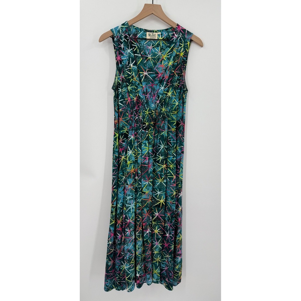 Go Fish Dress Womens Large Green‎ Colorful Midi Hand Made Boho Hippie Beach